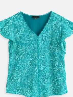 Fortune + Ivy Teal Printed V-Neck Flutter Sleeve Top